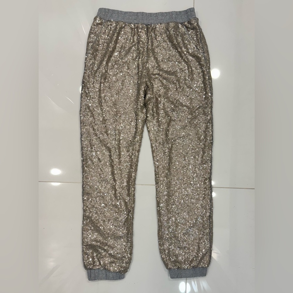 Lucy Paris Sequin Gold Jogger. Size Medium